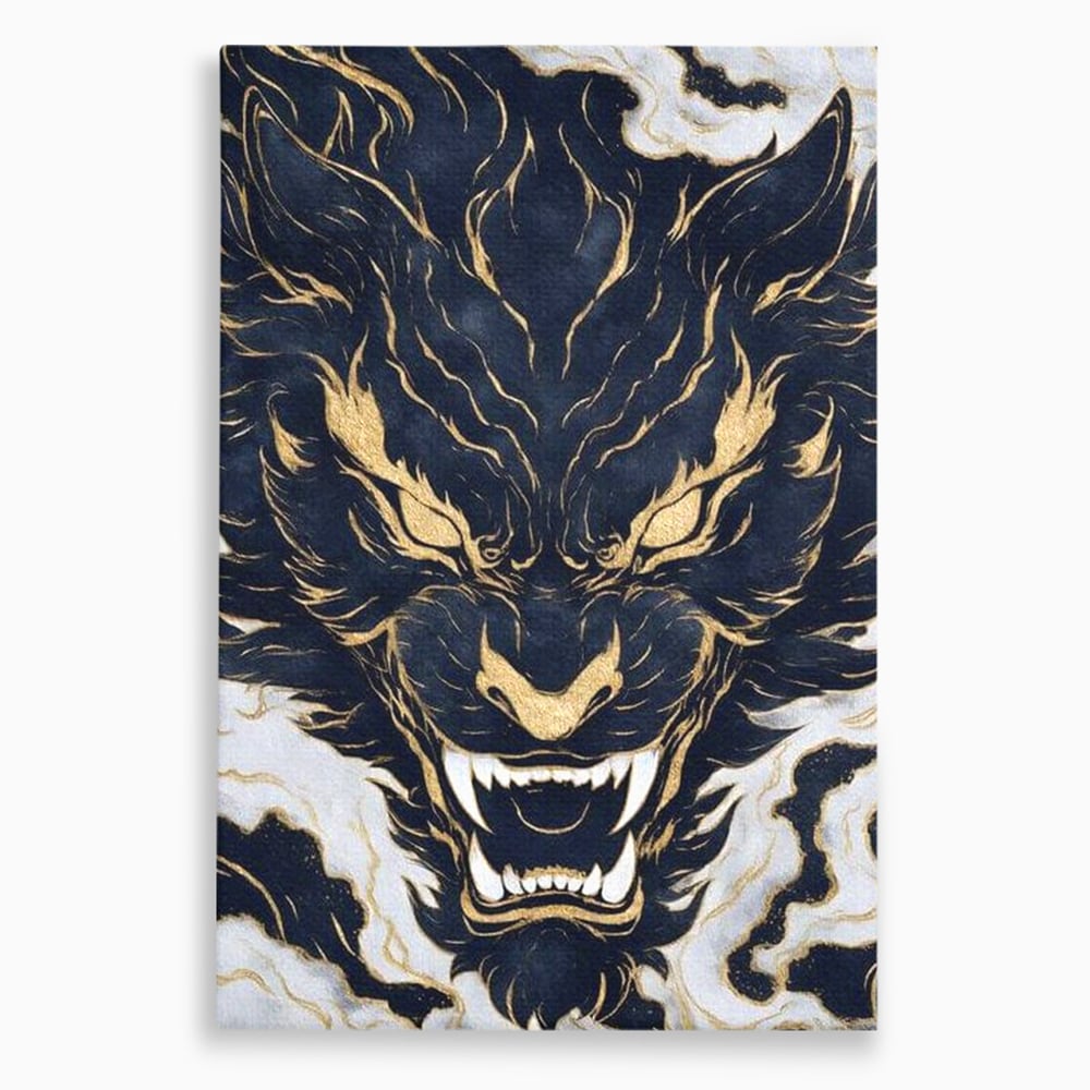 Tablou Canvas Premium, LuxCanva® M1438, Blestem Oriental, Tigru, Abstract, Marmura, Auriu, Colti, Furie, Dragon, Zeu, Legenda, Mit, Bestie, Birou, Living, Camera Copil