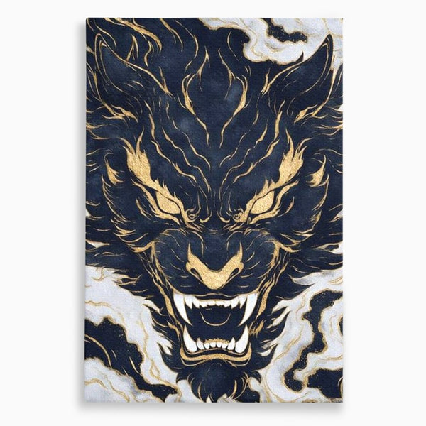 Tablou Canvas Premium, LuxCanva® M1438, Blestem Oriental, Tigru, Abstract, Marmura, Auriu, Colti, Furie, Dragon, Zeu, Legenda, Mit, Bestie, Birou, Living, Camera Copil