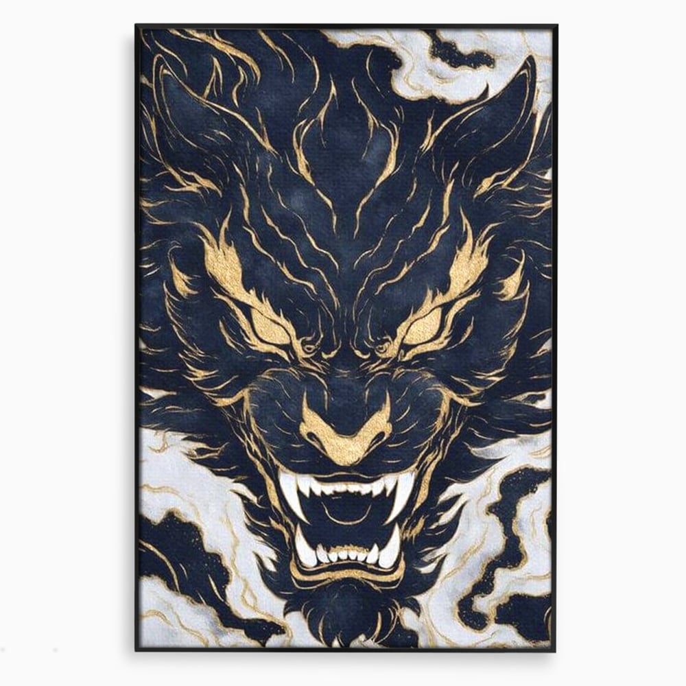 Tablou Canvas Premium, LuxCanva® M1438, Blestem Oriental, Tigru, Abstract, Marmura, Auriu, Colti, Furie, Dragon, Zeu, Legenda, Mit, Bestie, Birou, Living, Camera Copil
