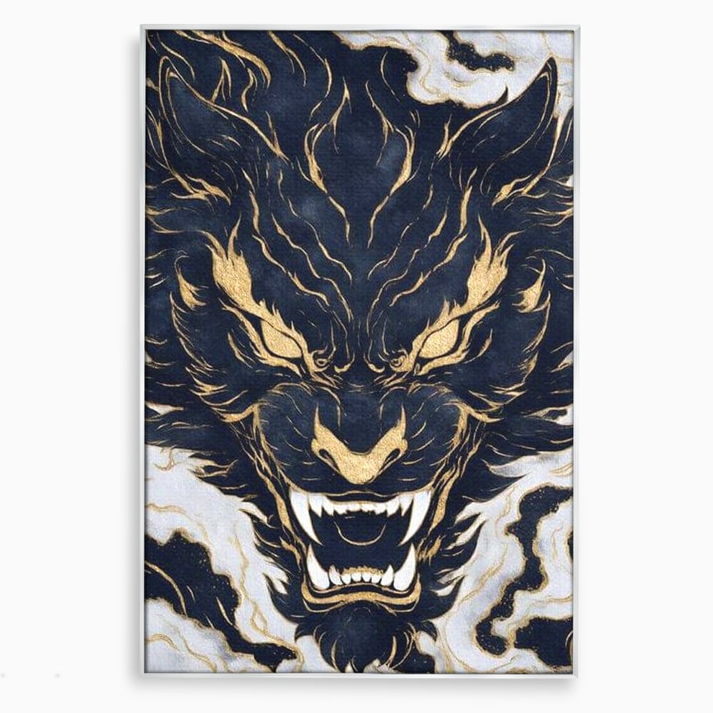 Tablou Canvas Premium, LuxCanva® M1438, Blestem Oriental, Tigru, Abstract, Marmura, Auriu, Colti, Furie, Dragon, Zeu, Legenda, Mit, Bestie, Birou, Living, Camera Copil