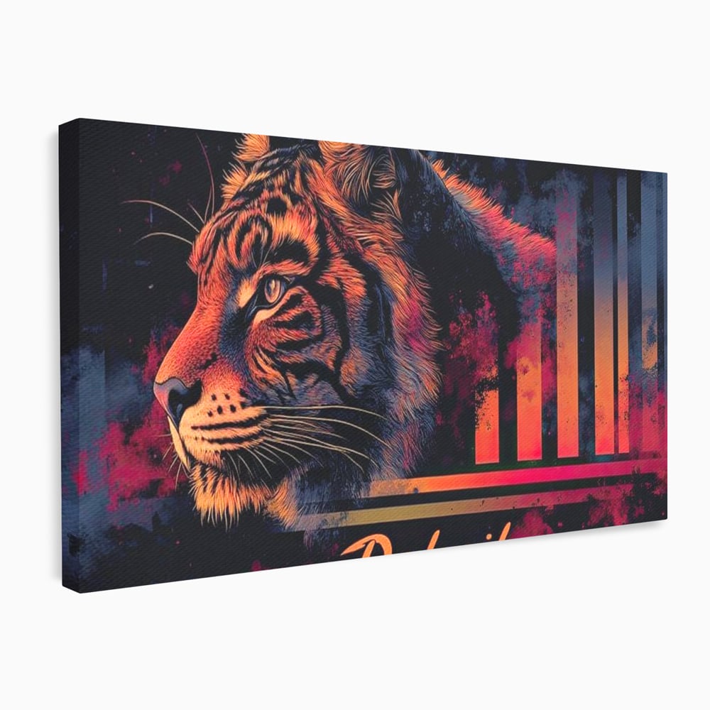 Tablou Canvas Premium, LuxCanva® M1439, Tigrul Metropolei, Arta Moderna, Urban, Oras, Neon, Funky, Tigru, Profil, Felina, Noapte, Birou, Living, Camera Copil