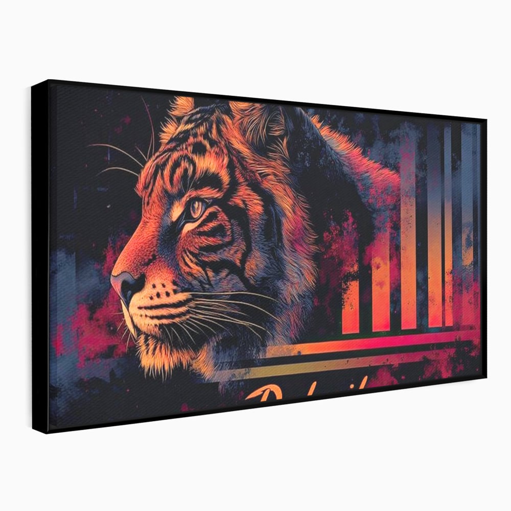 Tablou Canvas Premium, LuxCanva® M1439, Tigrul Metropolei, Arta Moderna, Urban, Oras, Neon, Funky, Tigru, Profil, Felina, Noapte, Birou, Living, Camera Copil