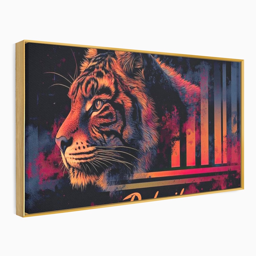Tablou Canvas Premium, LuxCanva® M1439, Tigrul Metropolei, Arta Moderna, Urban, Oras, Neon, Funky, Tigru, Profil, Felina, Noapte, Birou, Living, Camera Copil