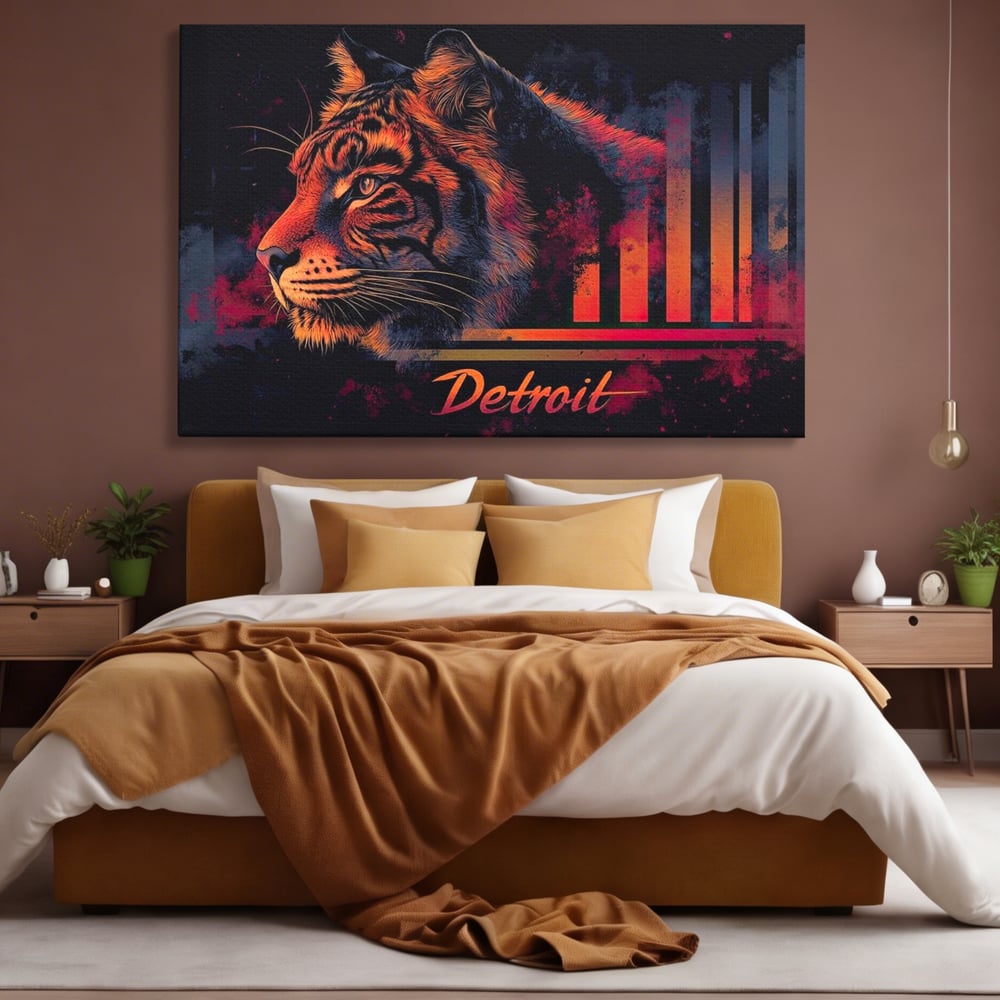 Tablou Canvas Premium, LuxCanva® M1439, Tigrul Metropolei, Arta Moderna, Urban, Oras, Neon, Funky, Tigru, Profil, Felina, Noapte, Birou, Living, Camera Copil