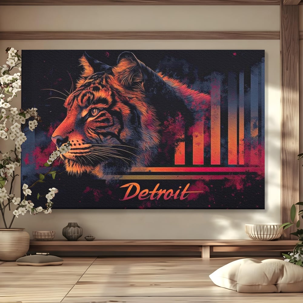 Tablou Canvas Premium, LuxCanva® M1439, Tigrul Metropolei, Arta Moderna, Urban, Oras, Neon, Funky, Tigru, Profil, Felina, Noapte, Birou, Living, Camera Copil