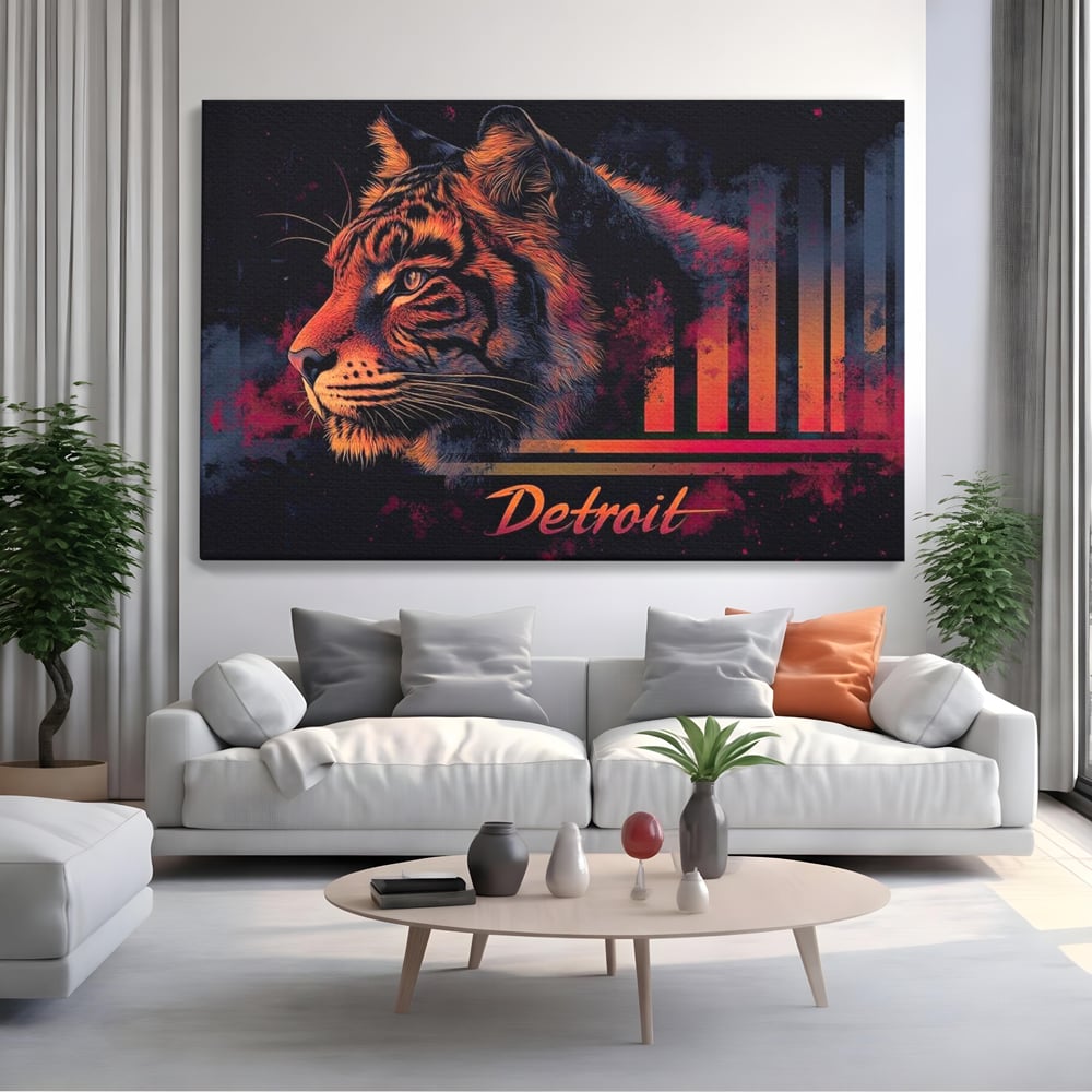 Tablou Canvas Premium, LuxCanva® M1439, Tigrul Metropolei, Arta Moderna, Urban, Oras, Neon, Funky, Tigru, Profil, Felina, Noapte, Birou, Living, Camera Copil