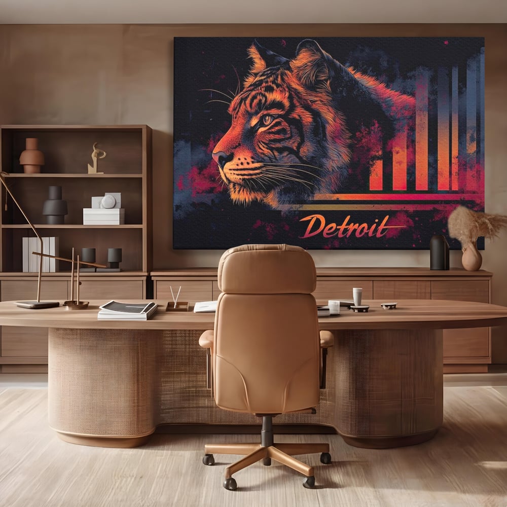 Tablou Canvas Premium, LuxCanva® M1439, Tigrul Metropolei, Arta Moderna, Urban, Oras, Neon, Funky, Tigru, Profil, Felina, Noapte, Birou, Living, Camera Copil