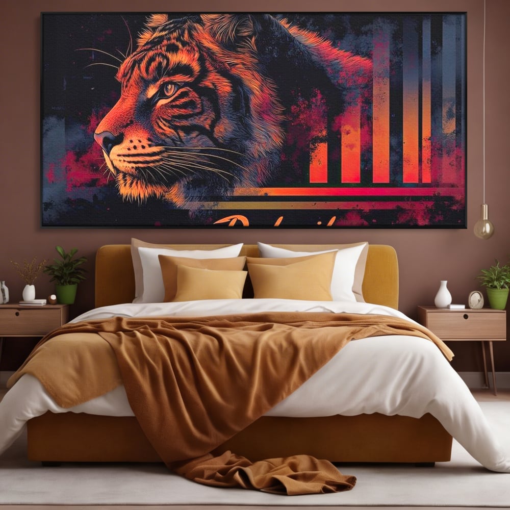 Tablou Canvas Premium, LuxCanva® M1439, Tigrul Metropolei, Arta Moderna, Urban, Oras, Neon, Funky, Tigru, Profil, Felina, Noapte, Birou, Living, Camera Copil