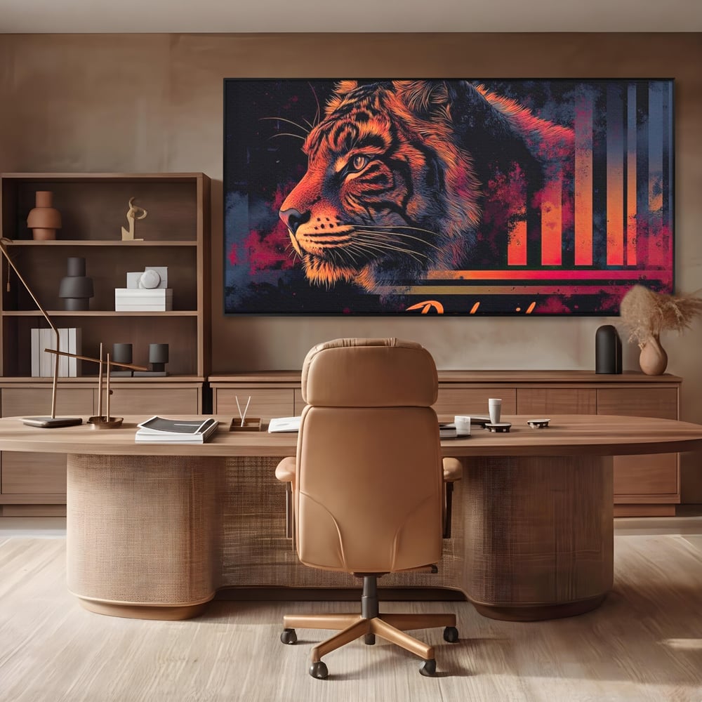 Tablou Canvas Premium, LuxCanva® M1439, Tigrul Metropolei, Arta Moderna, Urban, Oras, Neon, Funky, Tigru, Profil, Felina, Noapte, Birou, Living, Camera Copil