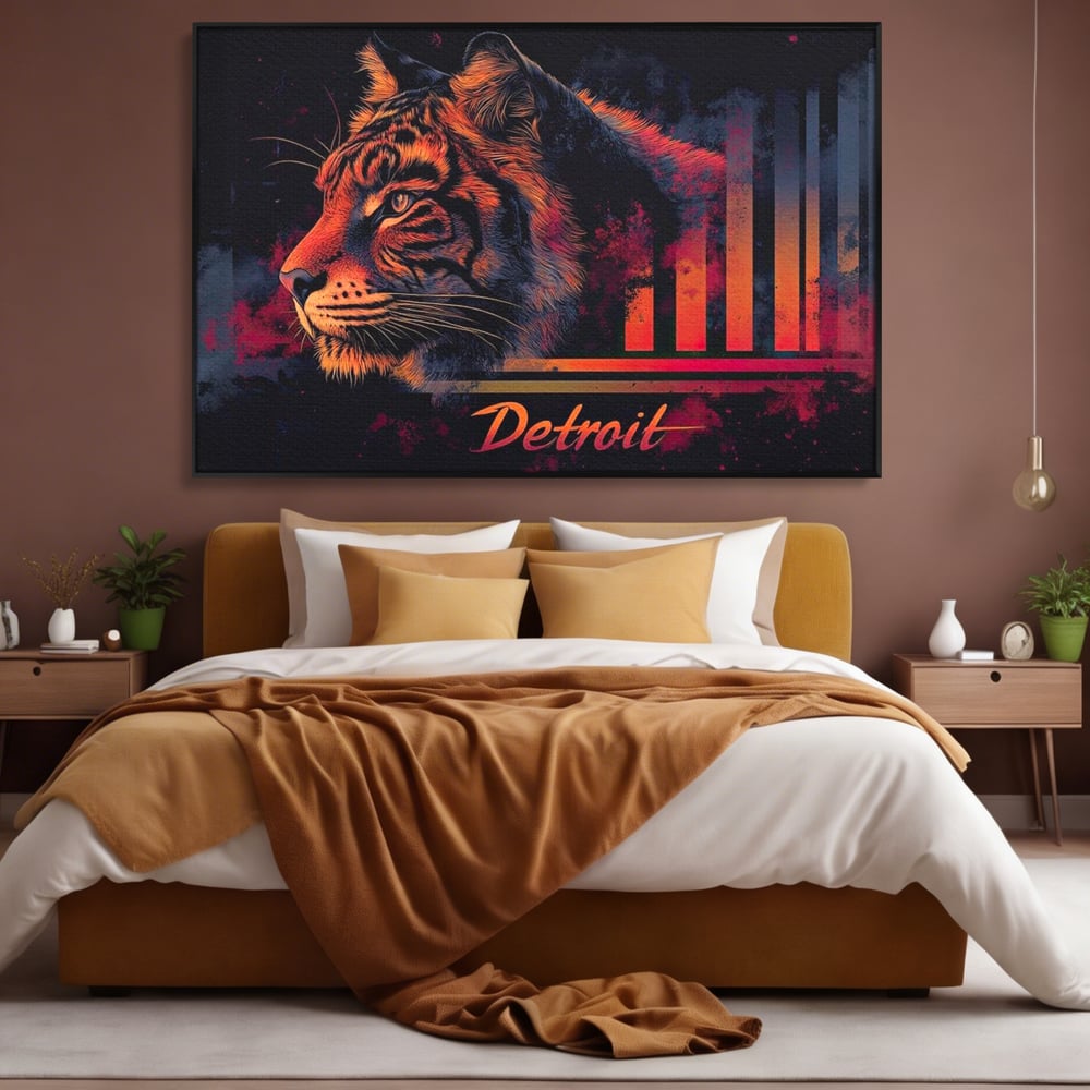 Tablou Canvas Premium, LuxCanva® M1439, Tigrul Metropolei, Arta Moderna, Urban, Oras, Neon, Funky, Tigru, Profil, Felina, Noapte, Birou, Living, Camera Copil