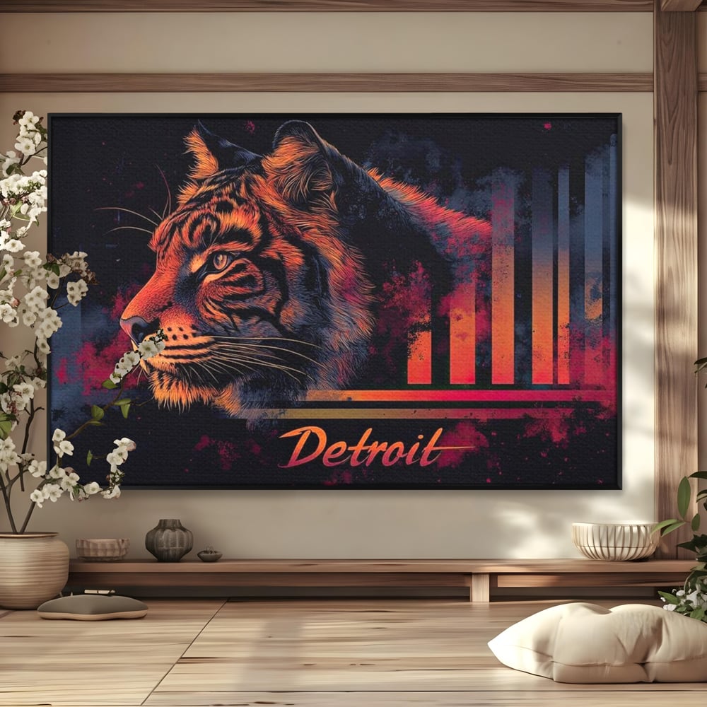 Tablou Canvas Premium, LuxCanva® M1439, Tigrul Metropolei, Arta Moderna, Urban, Oras, Neon, Funky, Tigru, Profil, Felina, Noapte, Birou, Living, Camera Copil