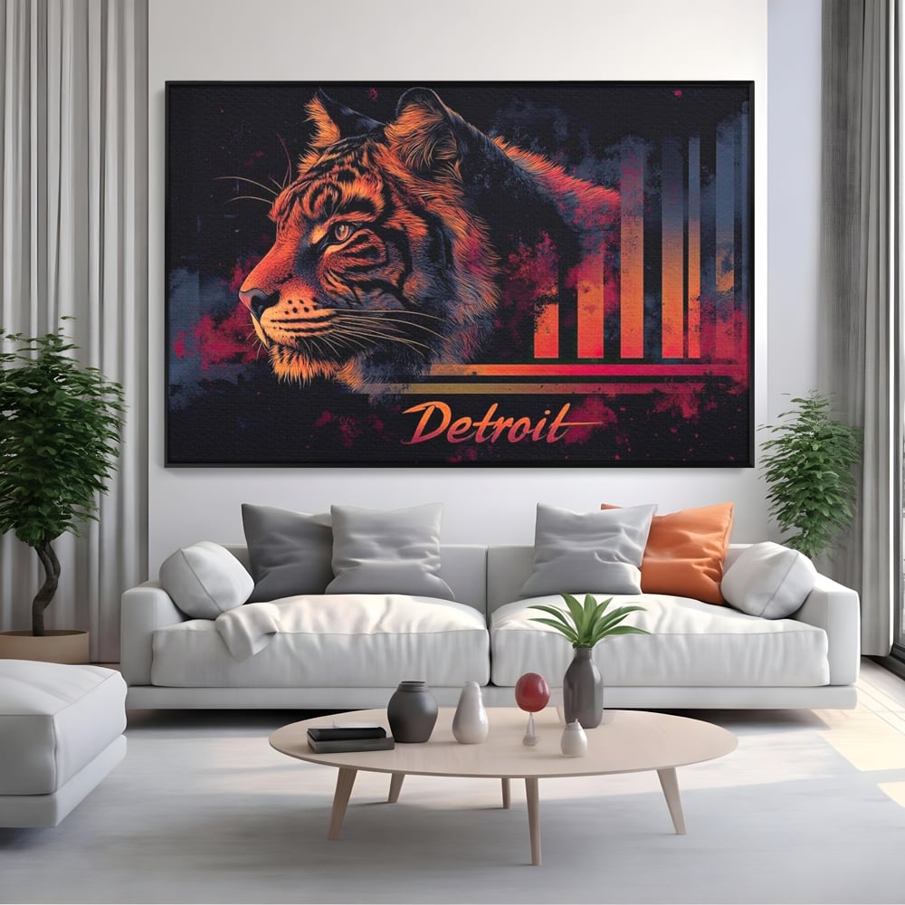 Tablou Canvas Premium, LuxCanva® M1439, Tigrul Metropolei, Arta Moderna, Urban, Oras, Neon, Funky, Tigru, Profil, Felina, Noapte, Birou, Living, Camera Copil