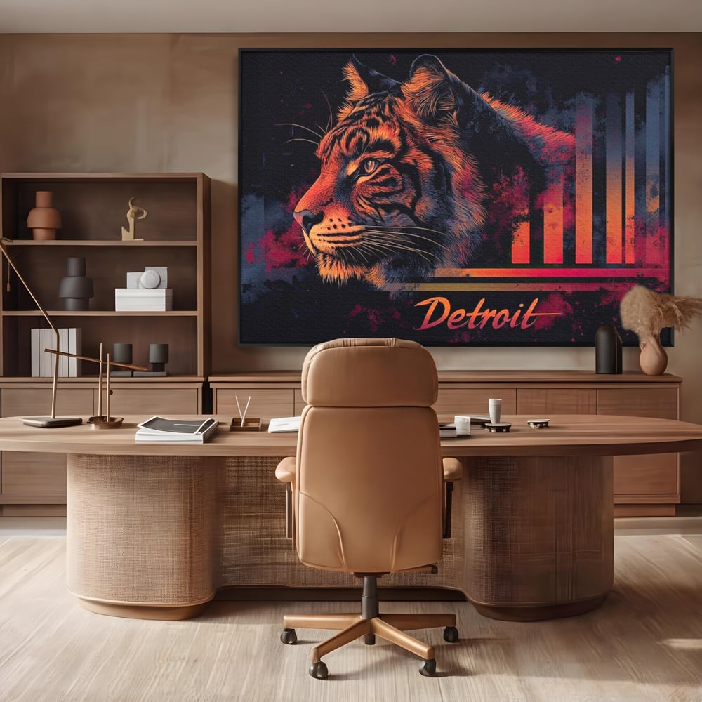 Tablou Canvas Premium, LuxCanva® M1439, Tigrul Metropolei, Arta Moderna, Urban, Oras, Neon, Funky, Tigru, Profil, Felina, Noapte, Birou, Living, Camera Copil