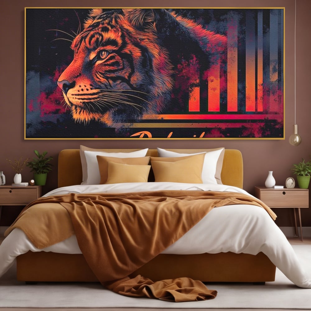 Tablou Canvas Premium, LuxCanva® M1439, Tigrul Metropolei, Arta Moderna, Urban, Oras, Neon, Funky, Tigru, Profil, Felina, Noapte, Birou, Living, Camera Copil