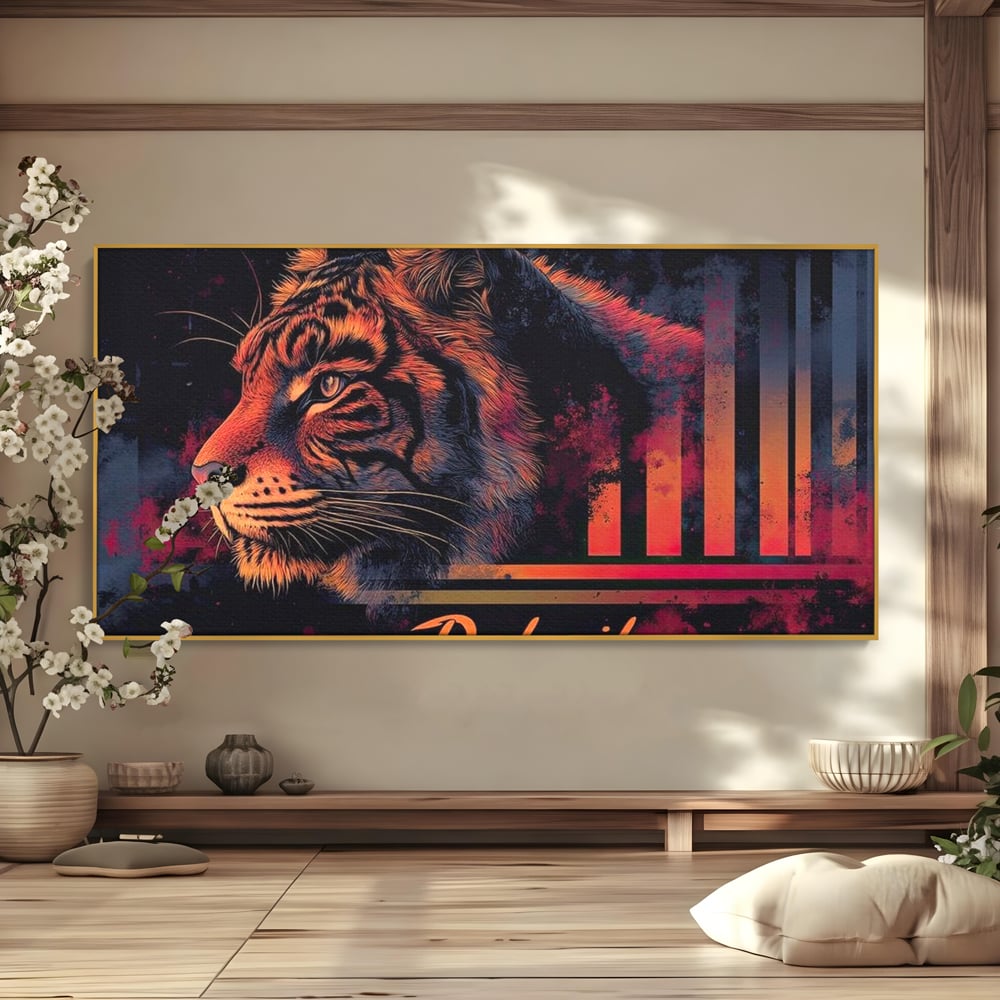 Tablou Canvas Premium, LuxCanva® M1439, Tigrul Metropolei, Arta Moderna, Urban, Oras, Neon, Funky, Tigru, Profil, Felina, Noapte, Birou, Living, Camera Copil