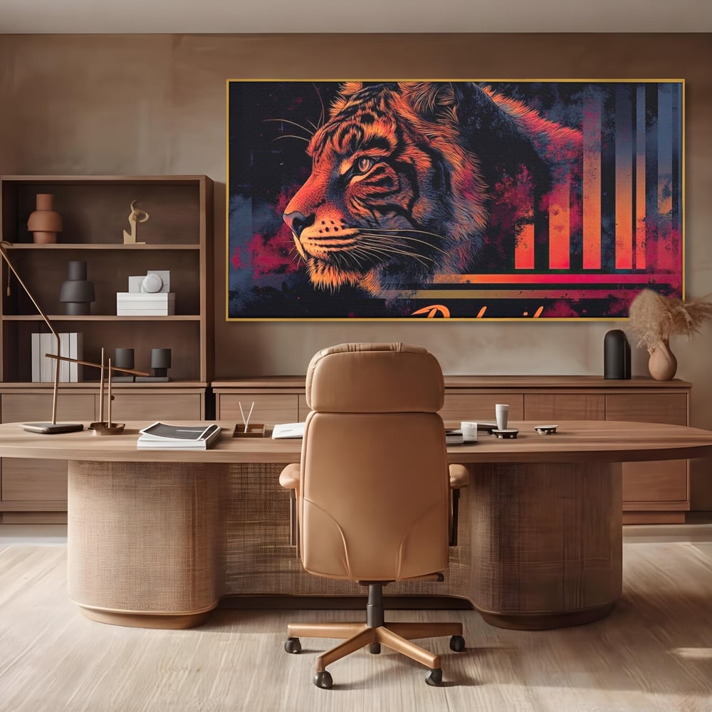 Tablou Canvas Premium, LuxCanva® M1439, Tigrul Metropolei, Arta Moderna, Urban, Oras, Neon, Funky, Tigru, Profil, Felina, Noapte, Birou, Living, Camera Copil