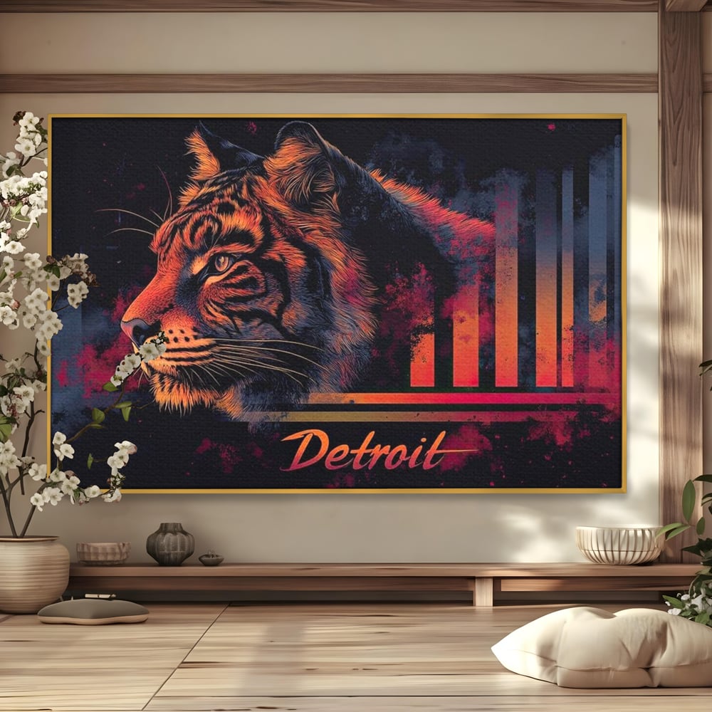 Tablou Canvas Premium, LuxCanva® M1439, Tigrul Metropolei, Arta Moderna, Urban, Oras, Neon, Funky, Tigru, Profil, Felina, Noapte, Birou, Living, Camera Copil
