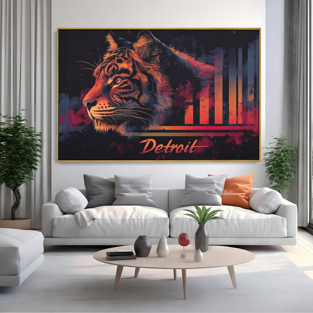 Tablou Canvas Premium, LuxCanva® M1439, Tigrul Metropolei, Arta Moderna, Urban, Oras, Neon, Funky, Tigru, Profil, Felina, Noapte, Birou, Living, Camera Copil