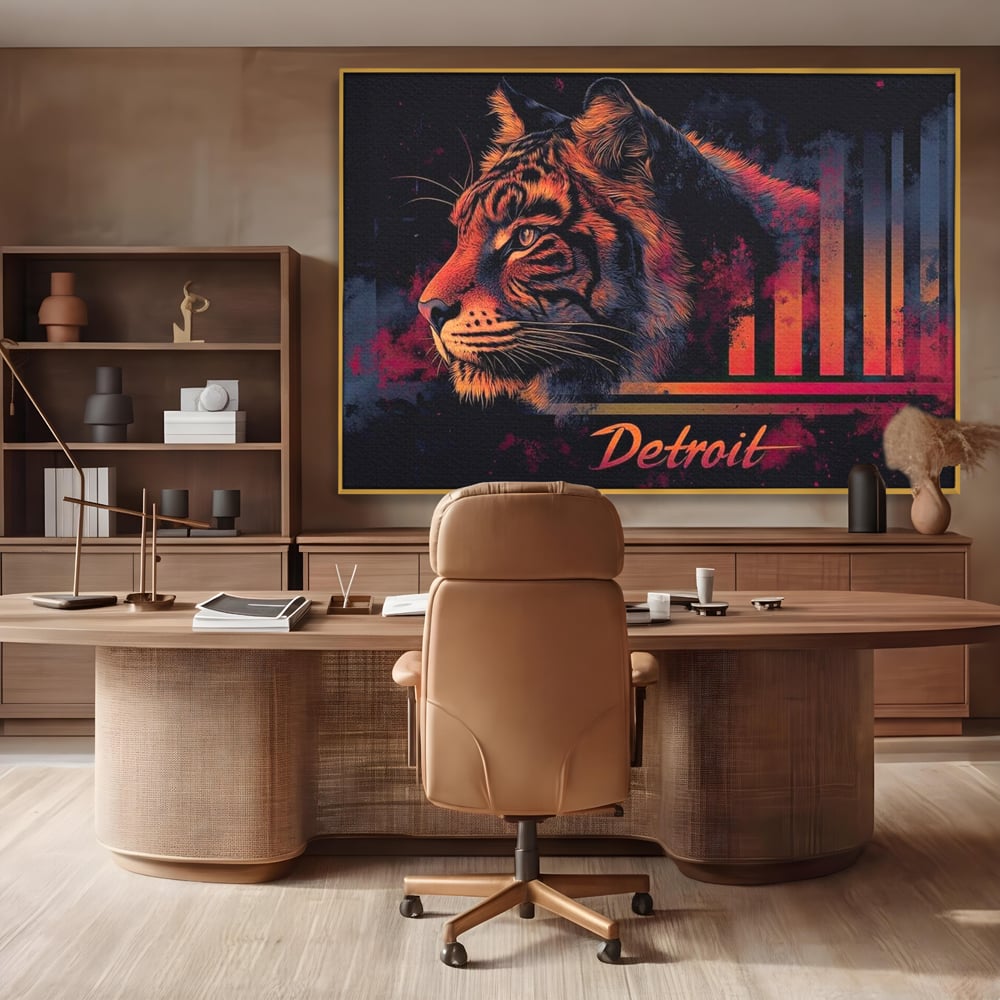Tablou Canvas Premium, LuxCanva® M1439, Tigrul Metropolei, Arta Moderna, Urban, Oras, Neon, Funky, Tigru, Profil, Felina, Noapte, Birou, Living, Camera Copil
