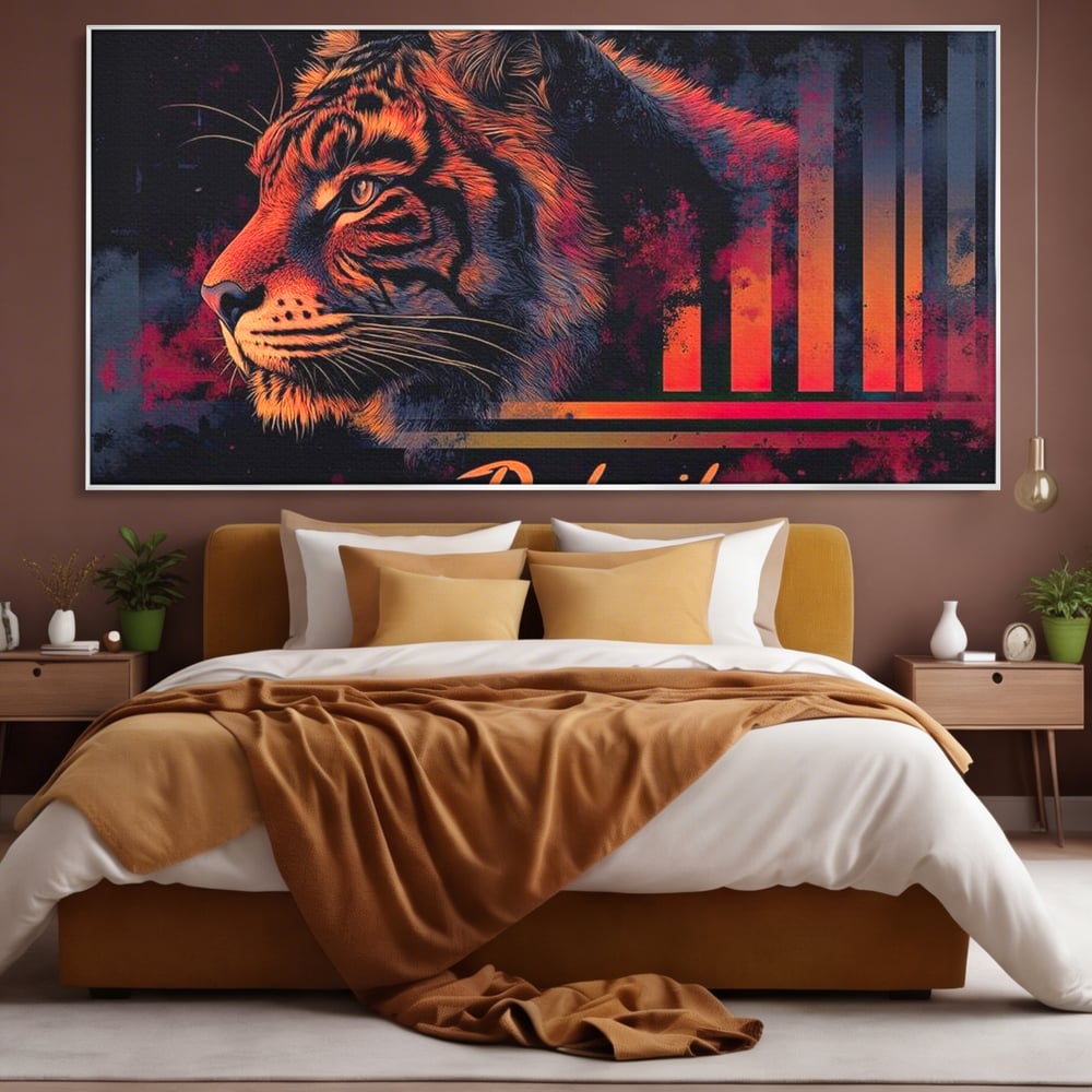 Tablou Canvas Premium, LuxCanva® M1439, Tigrul Metropolei, Arta Moderna, Urban, Oras, Neon, Funky, Tigru, Profil, Felina, Noapte, Birou, Living, Camera Copil
