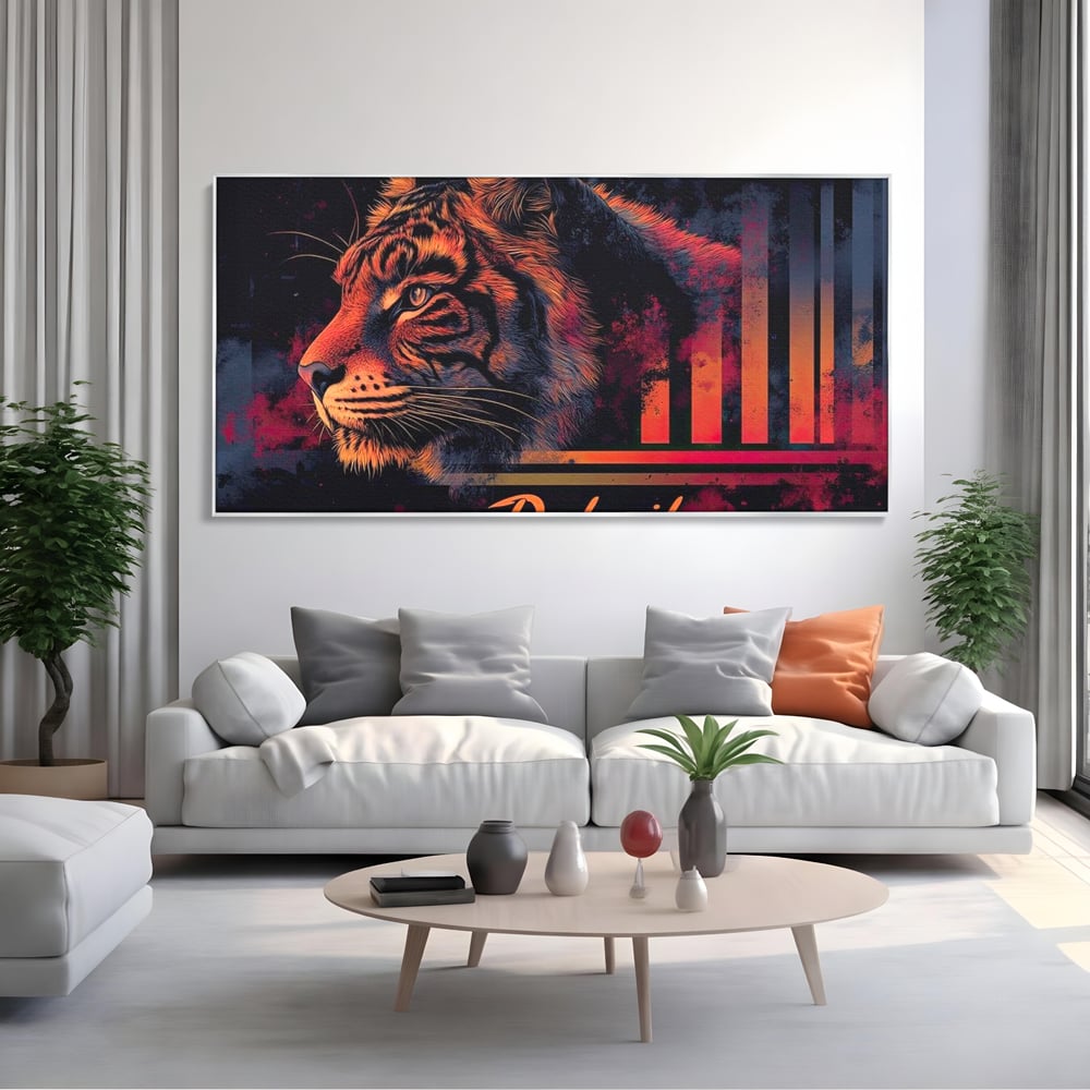 Tablou Canvas Premium, LuxCanva® M1439, Tigrul Metropolei, Arta Moderna, Urban, Oras, Neon, Funky, Tigru, Profil, Felina, Noapte, Birou, Living, Camera Copil