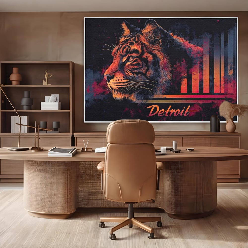 Tablou Canvas Premium, LuxCanva® M1439, Tigrul Metropolei, Arta Moderna, Urban, Oras, Neon, Funky, Tigru, Profil, Felina, Noapte, Birou, Living, Camera Copil