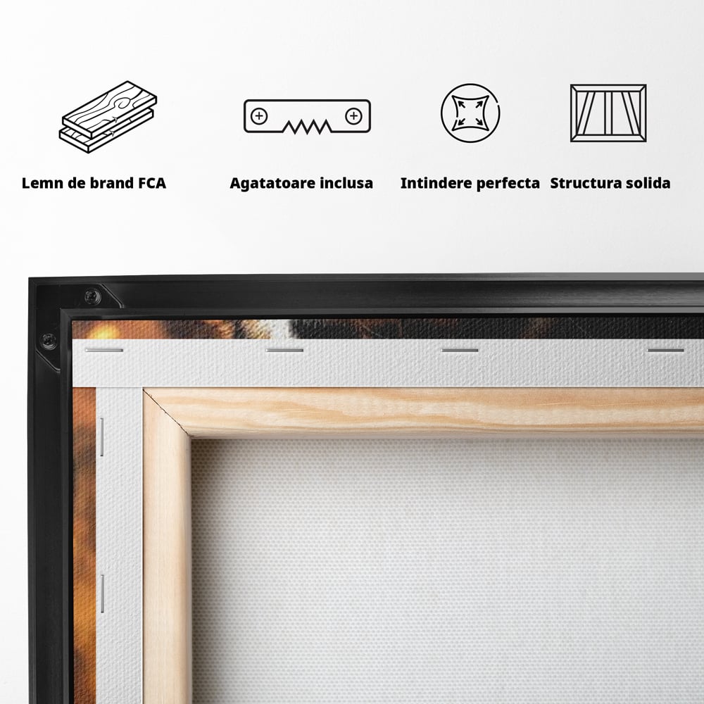 Tablou Canvas Premium, LuxCanva® M1440, Printre Scantei si Umbre, Tigru, Ochi, Privire, Foc, Felina, Fiara, Salbatic, Furios, Forta, Scanteie, Intuneric, Birou, Living, Camera Copil