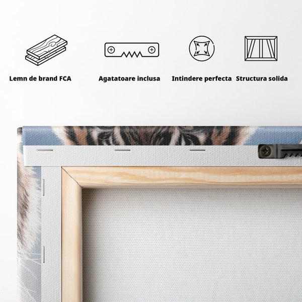 Tablou Canvas Premium, LuxCanva® M1441, Singur sub Stele, Semiluna, Noapte, Stele, Cosmic, Tigru, Felina, Misterios, Dungi, Lumina, Portret, Birou, Living, Camera Copil