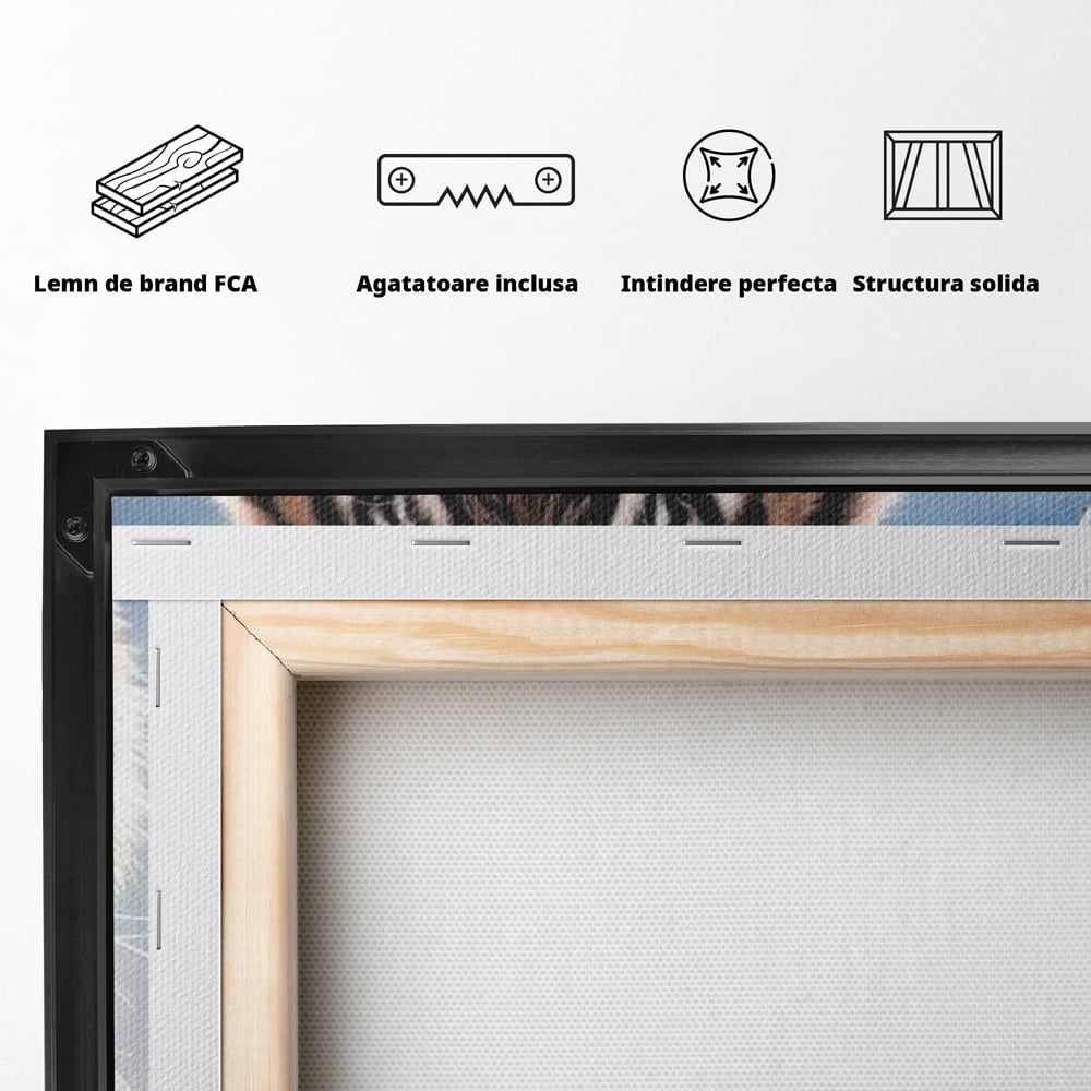 Tablou Canvas Premium, LuxCanva® M1441, Singur sub Stele, Semiluna, Noapte, Stele, Cosmic, Tigru, Felina, Misterios, Dungi, Lumina, Portret, Birou, Living, Camera Copil
