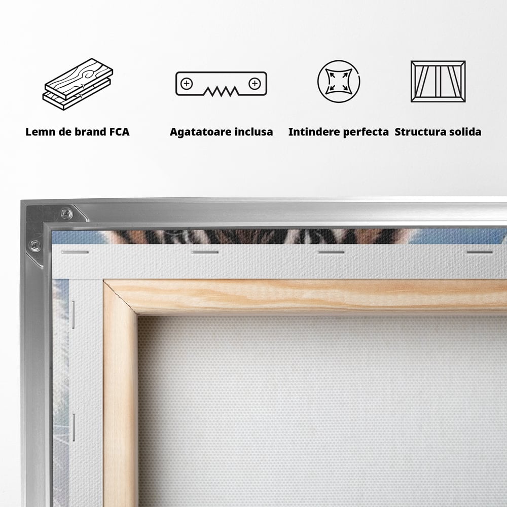 Tablou Canvas Premium, LuxCanva® M1441, Singur sub Stele, Semiluna, Noapte, Stele, Cosmic, Tigru, Felina, Misterios, Dungi, Lumina, Portret, Birou, Living, Camera Copil