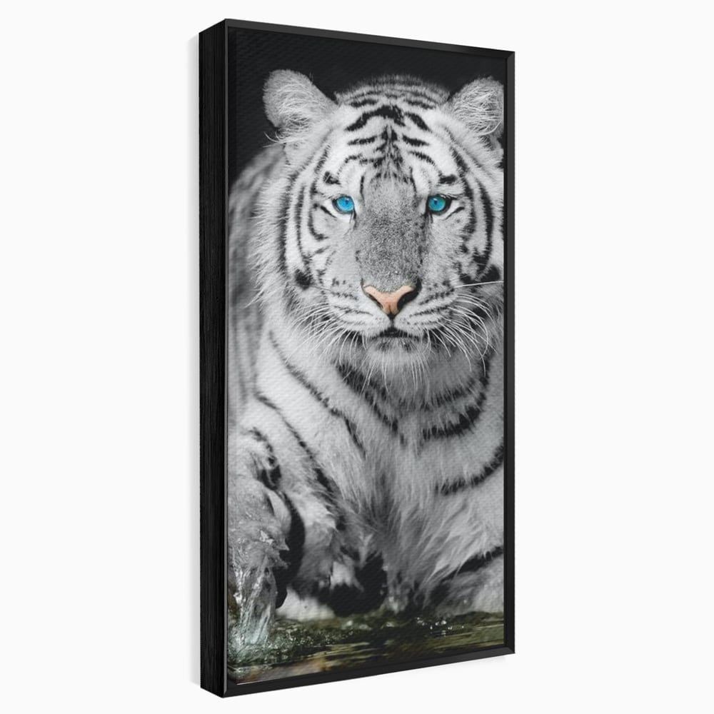 Tablou Canvas Premium, LuxCanva® M1442, Suflet Inghetat, Apa, Miscare, Tigru, Alb, Ochi, Safir, Privire, Natura, Jungla, Felina, Eleganta, Sublim, Birou, Living, Camera Copil