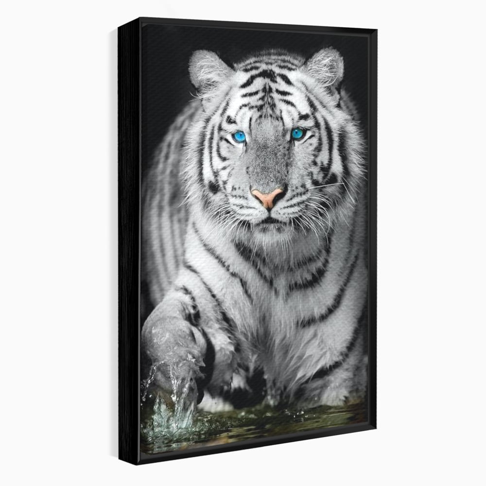 Tablou Canvas Premium, LuxCanva® M1442, Suflet Inghetat, Apa, Miscare, Tigru, Alb, Ochi, Safir, Privire, Natura, Jungla, Felina, Eleganta, Sublim, Birou, Living, Camera Copil