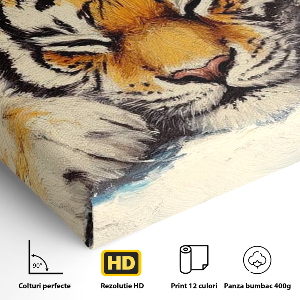 Tablou Canvas Premium, LuxCanva® M1443, Vise sub Stele, Tigru, Felina, Gheare, Somn, Relaxare, Pictura, Vis, Noapte, Blanos, Linistit, Birou, Living, Camera Copil