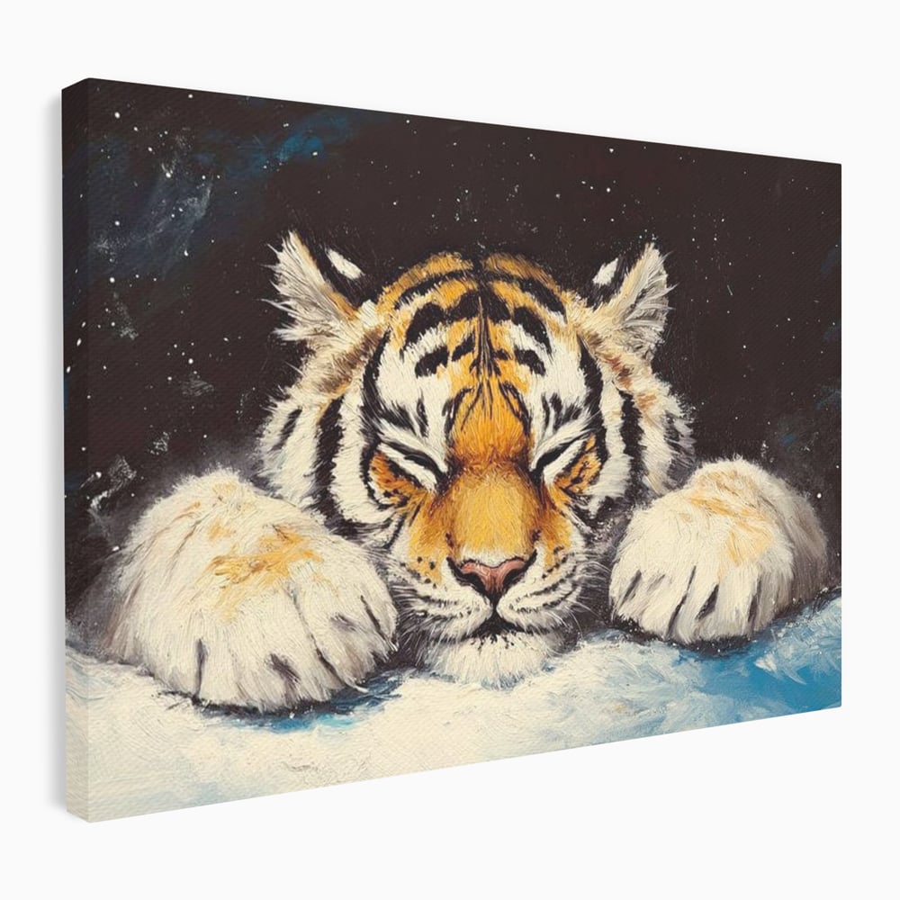 Tablou Canvas Premium, LuxCanva® M1443, Vise sub Stele, Tigru, Felina, Gheare, Somn, Relaxare, Pictura, Vis, Noapte, Blanos, Linistit, Birou, Living, Camera Copil