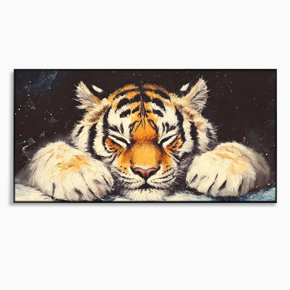 Tablou Canvas Premium, LuxCanva® M1443, Vise sub Stele, Tigru, Felina, Gheare, Somn, Relaxare, Pictura, Vis, Noapte, Blanos, Linistit, Birou, Living, Camera Copil