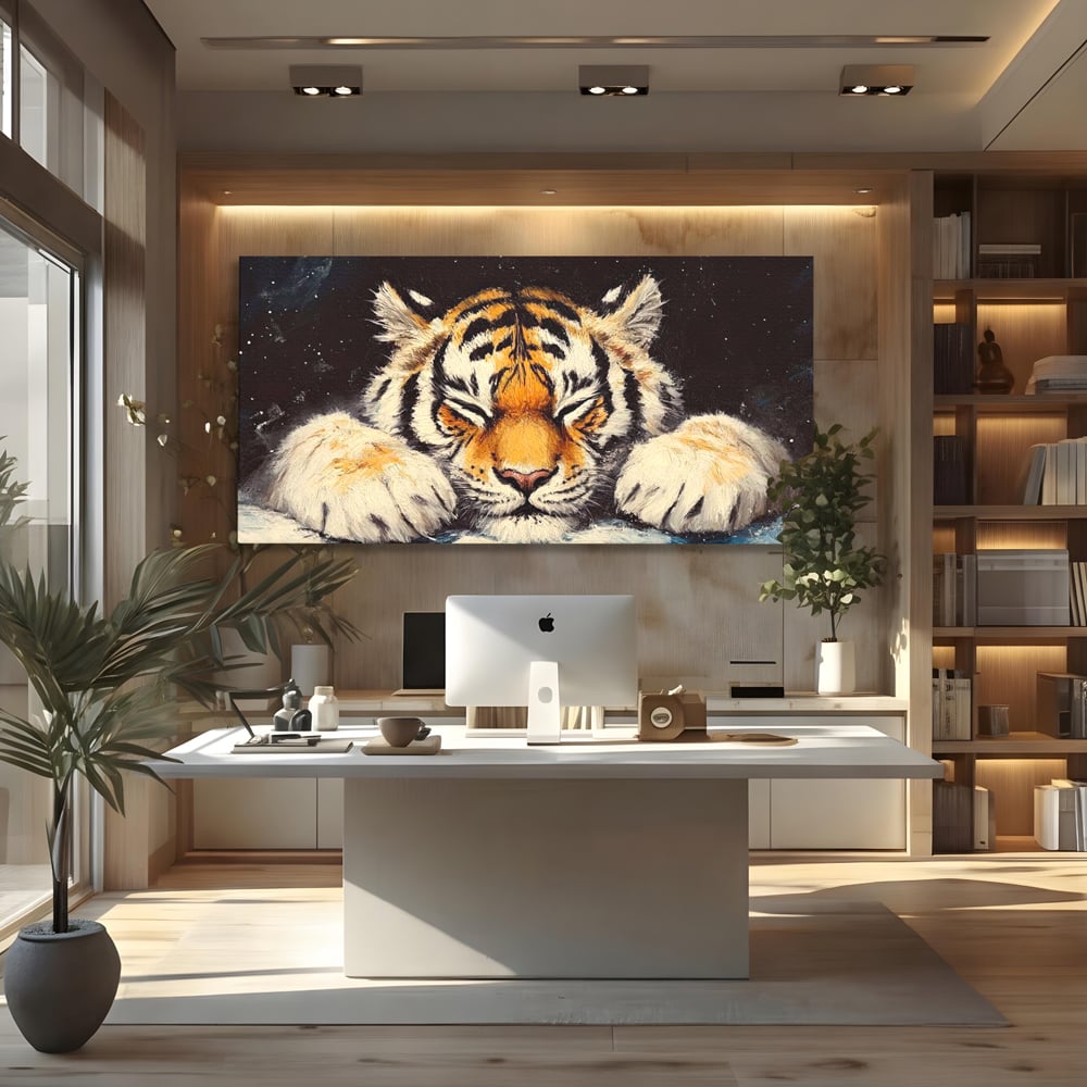Tablou Canvas Premium, LuxCanva® M1443, Vise sub Stele, Tigru, Felina, Gheare, Somn, Relaxare, Pictura, Vis, Noapte, Blanos, Linistit, Birou, Living, Camera Copil