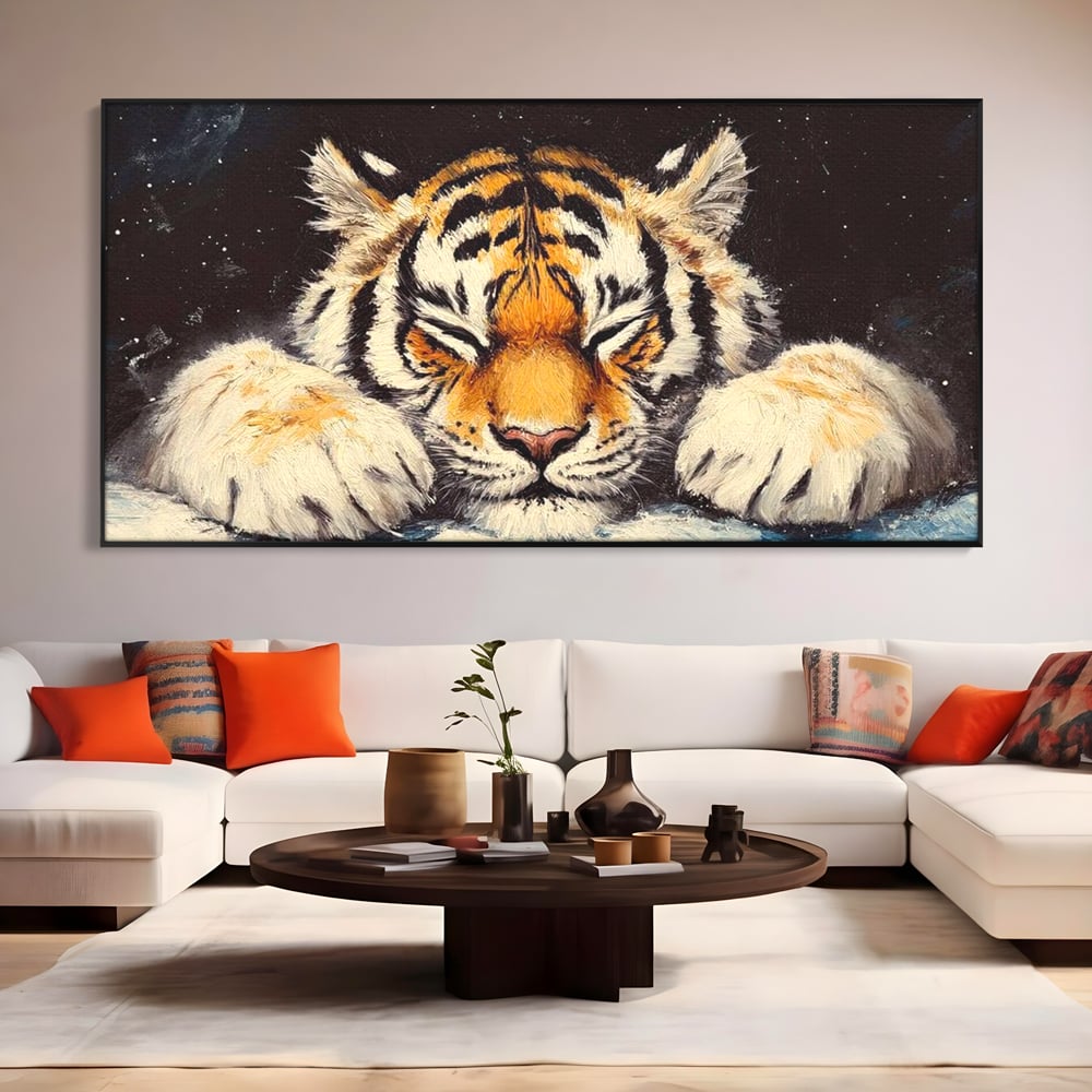 Tablou Canvas Premium, LuxCanva® M1443, Vise sub Stele, Tigru, Felina, Gheare, Somn, Relaxare, Pictura, Vis, Noapte, Blanos, Linistit, Birou, Living, Camera Copil
