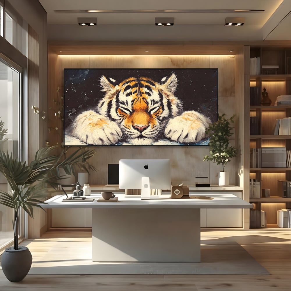 Tablou Canvas Premium, LuxCanva® M1443, Vise sub Stele, Tigru, Felina, Gheare, Somn, Relaxare, Pictura, Vis, Noapte, Blanos, Linistit, Birou, Living, Camera Copil