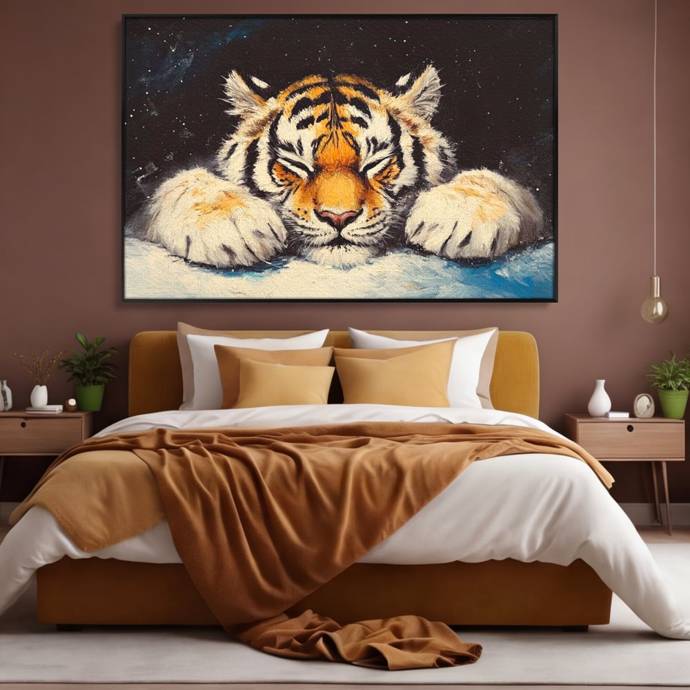 Tablou Canvas Premium, LuxCanva® M1443, Vise sub Stele, Tigru, Felina, Gheare, Somn, Relaxare, Pictura, Vis, Noapte, Blanos, Linistit, Birou, Living, Camera Copil