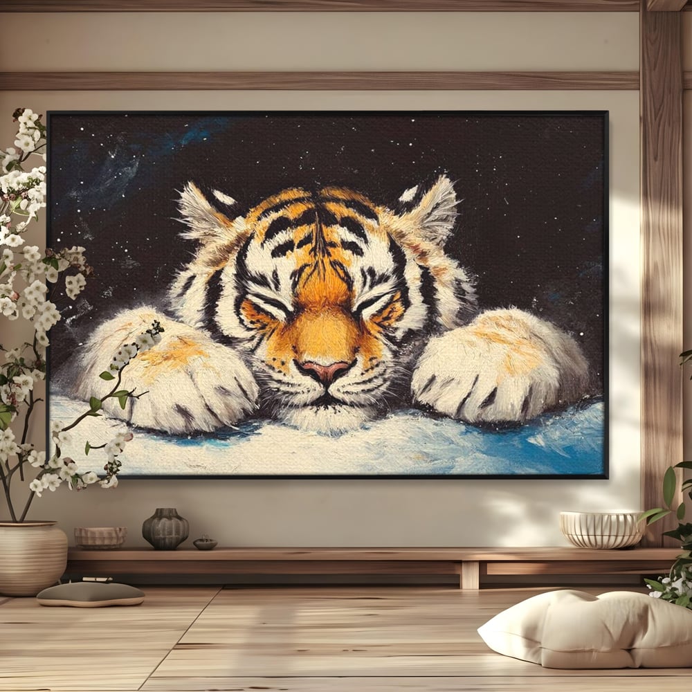 Tablou Canvas Premium, LuxCanva® M1443, Vise sub Stele, Tigru, Felina, Gheare, Somn, Relaxare, Pictura, Vis, Noapte, Blanos, Linistit, Birou, Living, Camera Copil