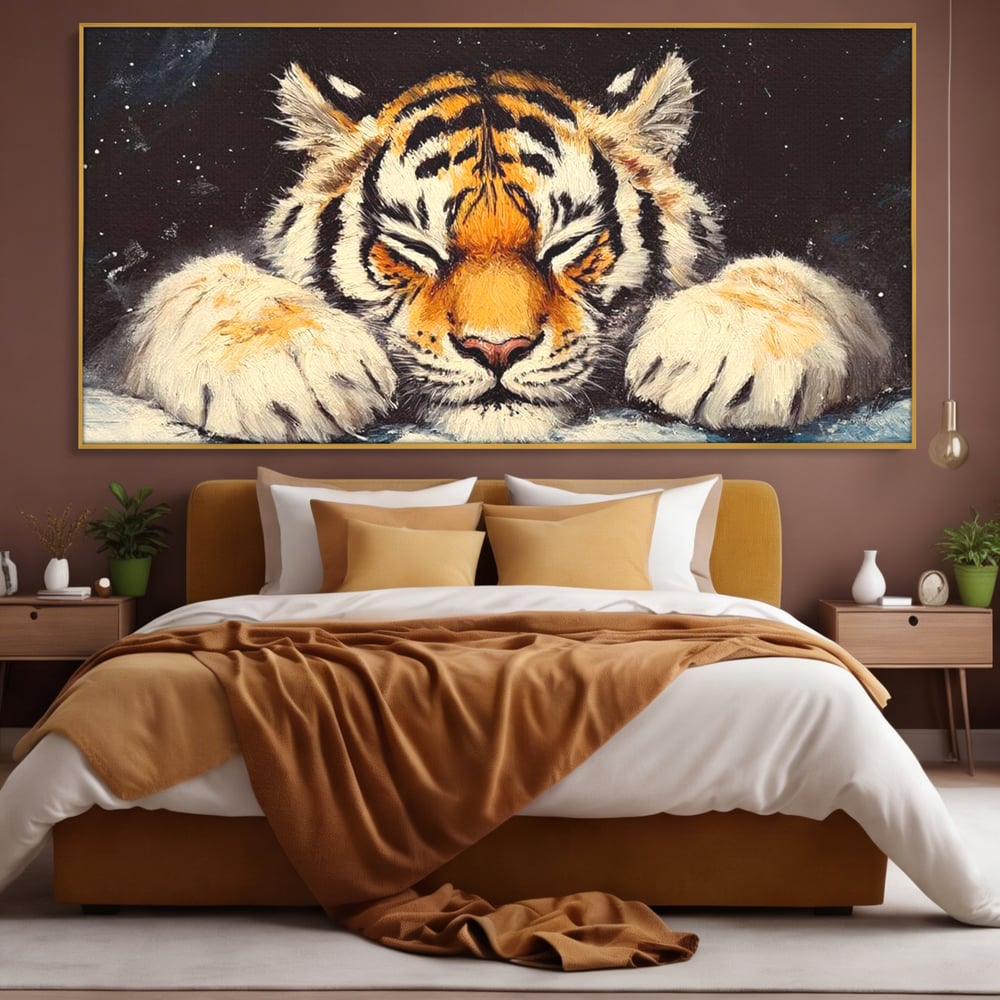 Tablou Canvas Premium, LuxCanva® M1443, Vise sub Stele, Tigru, Felina, Gheare, Somn, Relaxare, Pictura, Vis, Noapte, Blanos, Linistit, Birou, Living, Camera Copil
