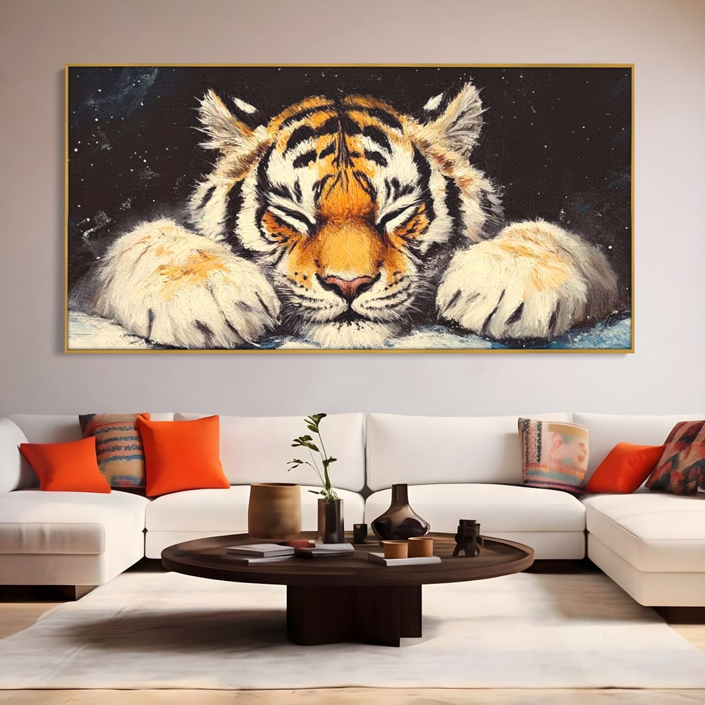 Tablou Canvas Premium, LuxCanva® M1443, Vise sub Stele, Tigru, Felina, Gheare, Somn, Relaxare, Pictura, Vis, Noapte, Blanos, Linistit, Birou, Living, Camera Copil
