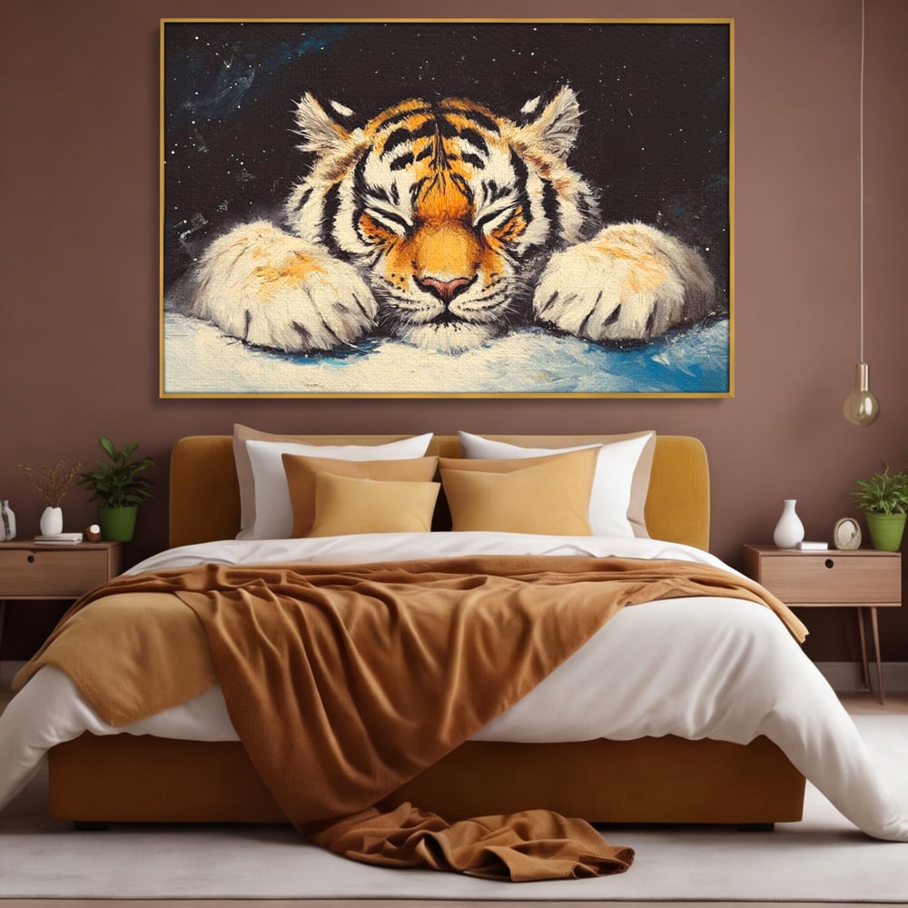 Tablou Canvas Premium, LuxCanva® M1443, Vise sub Stele, Tigru, Felina, Gheare, Somn, Relaxare, Pictura, Vis, Noapte, Blanos, Linistit, Birou, Living, Camera Copil