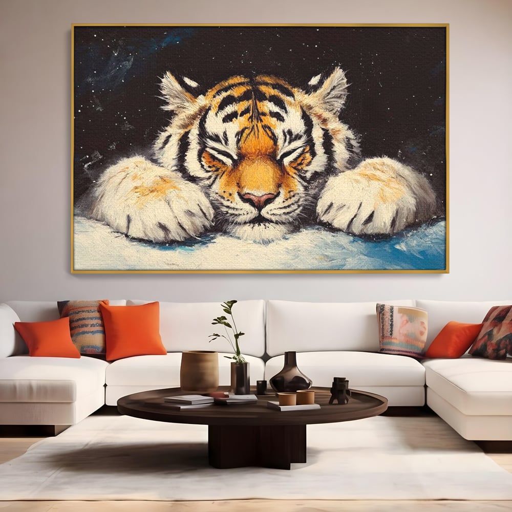 Tablou Canvas Premium, LuxCanva® M1443, Vise sub Stele, Tigru, Felina, Gheare, Somn, Relaxare, Pictura, Vis, Noapte, Blanos, Linistit, Birou, Living, Camera Copil