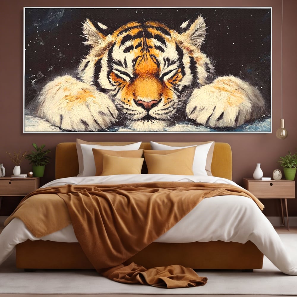 Tablou Canvas Premium, LuxCanva® M1443, Vise sub Stele, Tigru, Felina, Gheare, Somn, Relaxare, Pictura, Vis, Noapte, Blanos, Linistit, Birou, Living, Camera Copil