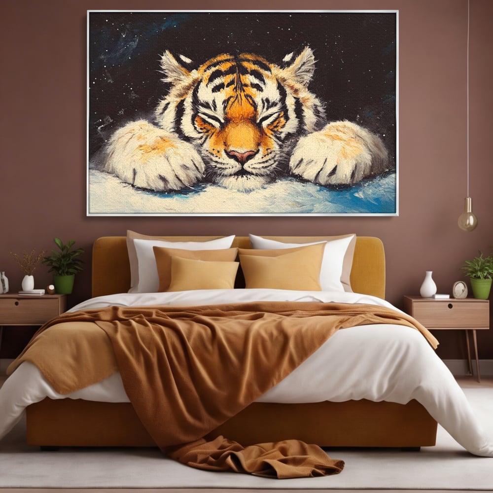 Tablou Canvas Premium, LuxCanva® M1443, Vise sub Stele, Tigru, Felina, Gheare, Somn, Relaxare, Pictura, Vis, Noapte, Blanos, Linistit, Birou, Living, Camera Copil