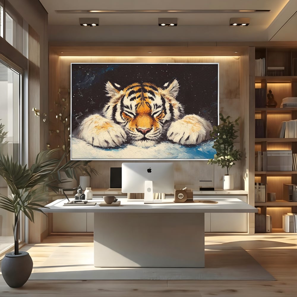 Tablou Canvas Premium, LuxCanva® M1443, Vise sub Stele, Tigru, Felina, Gheare, Somn, Relaxare, Pictura, Vis, Noapte, Blanos, Linistit, Birou, Living, Camera Copil
