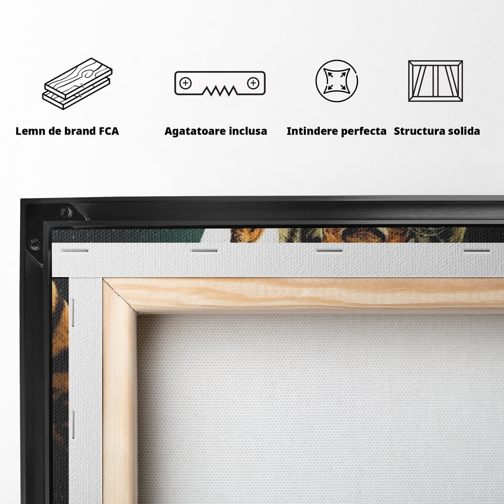 Tablou Canvas Premium, LuxCanva® M1444, Prietenie sub Clar de Luna, Veverita, Rozatoare, Tigru, Felina, Luna Plina, Stele, Nocturn, Bustean, Maretie, Birou, Living, Camera Copil