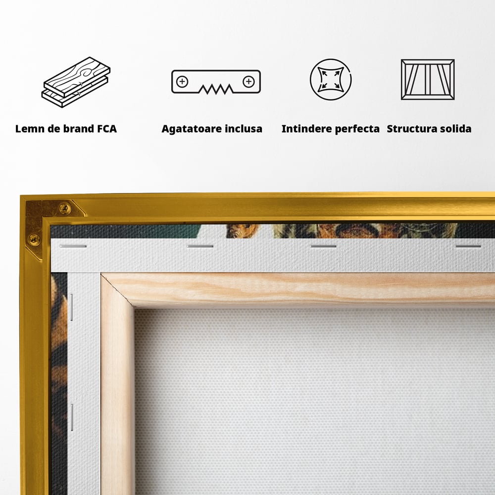 Tablou Canvas Premium, LuxCanva® M1444, Prietenie sub Clar de Luna, Veverita, Rozatoare, Tigru, Felina, Luna Plina, Stele, Nocturn, Bustean, Maretie, Birou, Living, Camera Copil