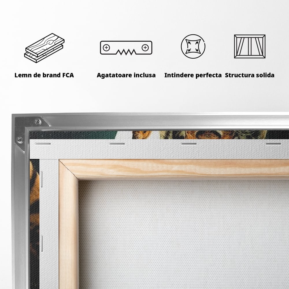 Tablou Canvas Premium, LuxCanva® M1444, Prietenie sub Clar de Luna, Veverita, Rozatoare, Tigru, Felina, Luna Plina, Stele, Nocturn, Bustean, Maretie, Birou, Living, Camera Copil